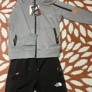 The North Face Kids Grey and Black Matching Set with Orange Accents